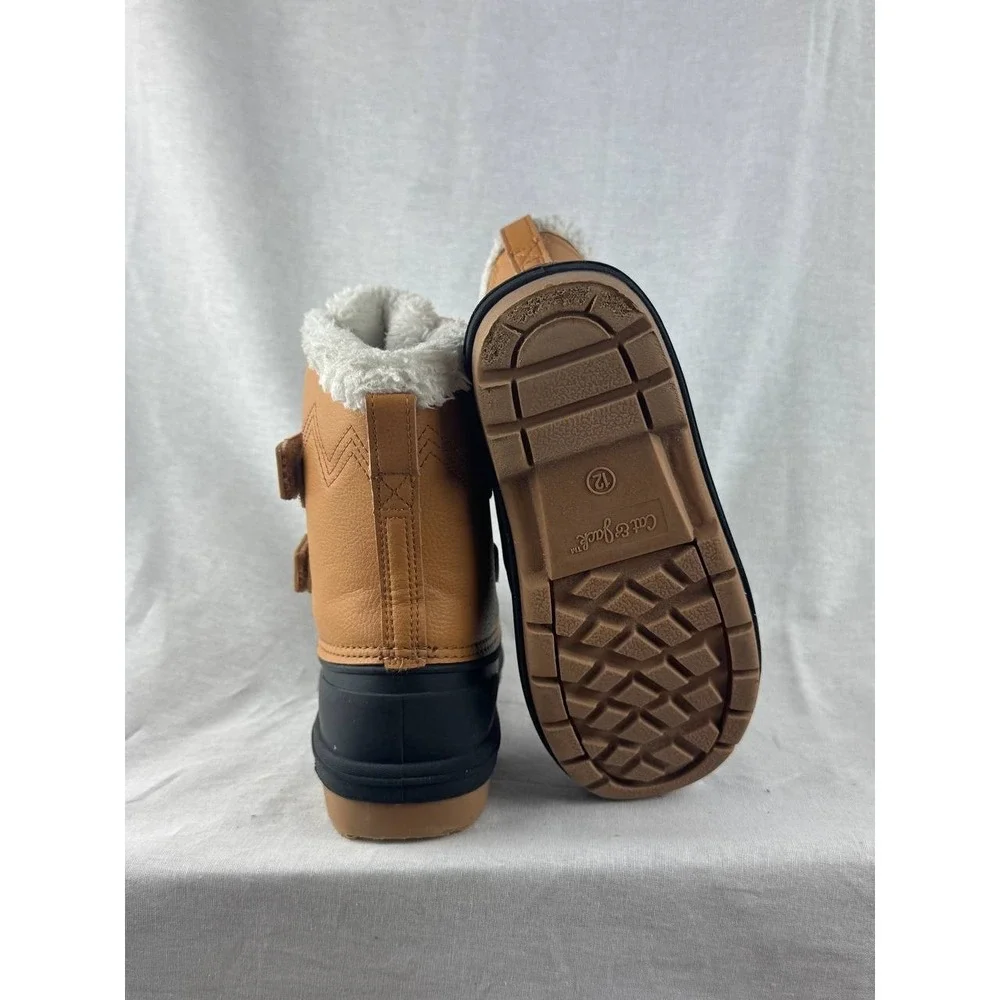 Cat & Jack Kids Tan Black Faux Fur Lined Winter Duck Boots‎ Size 12